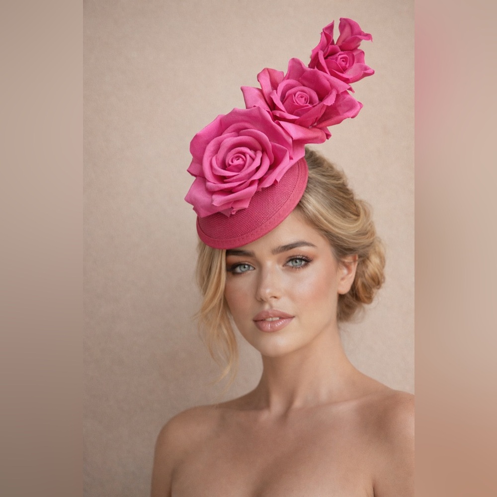 Pink Rose Statement Fascinator – KY Derby Oaks Hat – Wedding Guest Headpiece